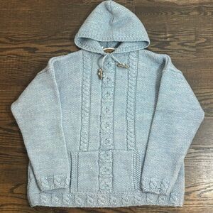 Sweaters of Ireland Merino Wool Light Blue Hooded Front Pocket Sweater XXL